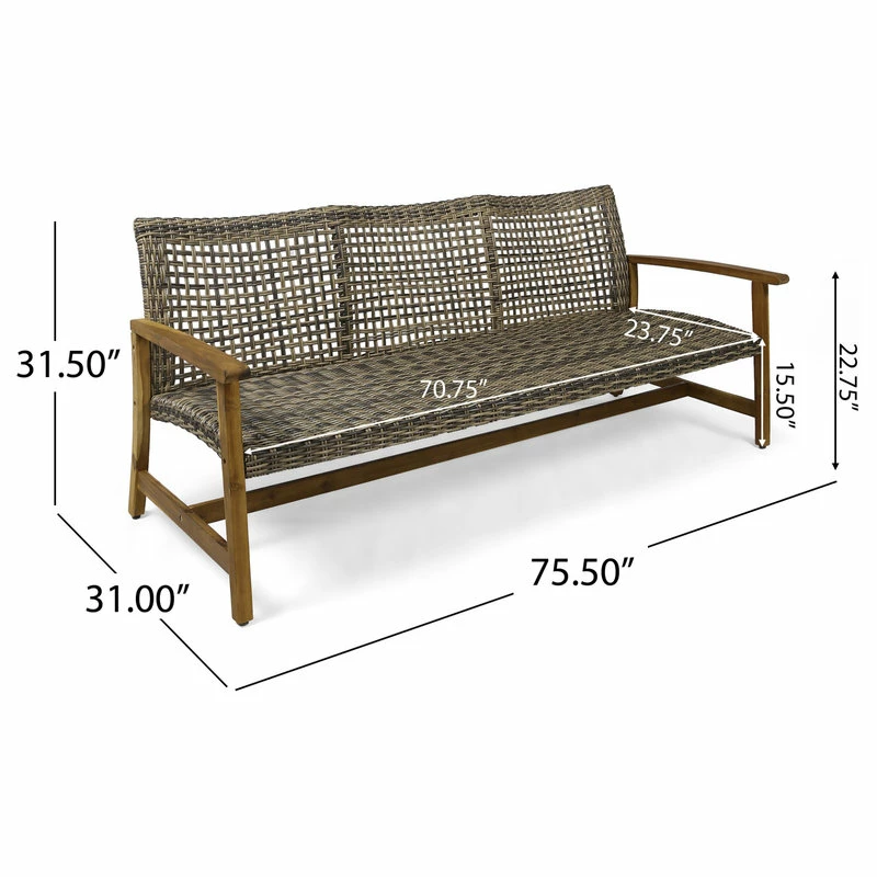 Best Pirce ๐ GDFStudio Marcia Outdoor Wood And Wicker Sofa, Mix Mocha/Natural Stained Finish ๐ - Image 3