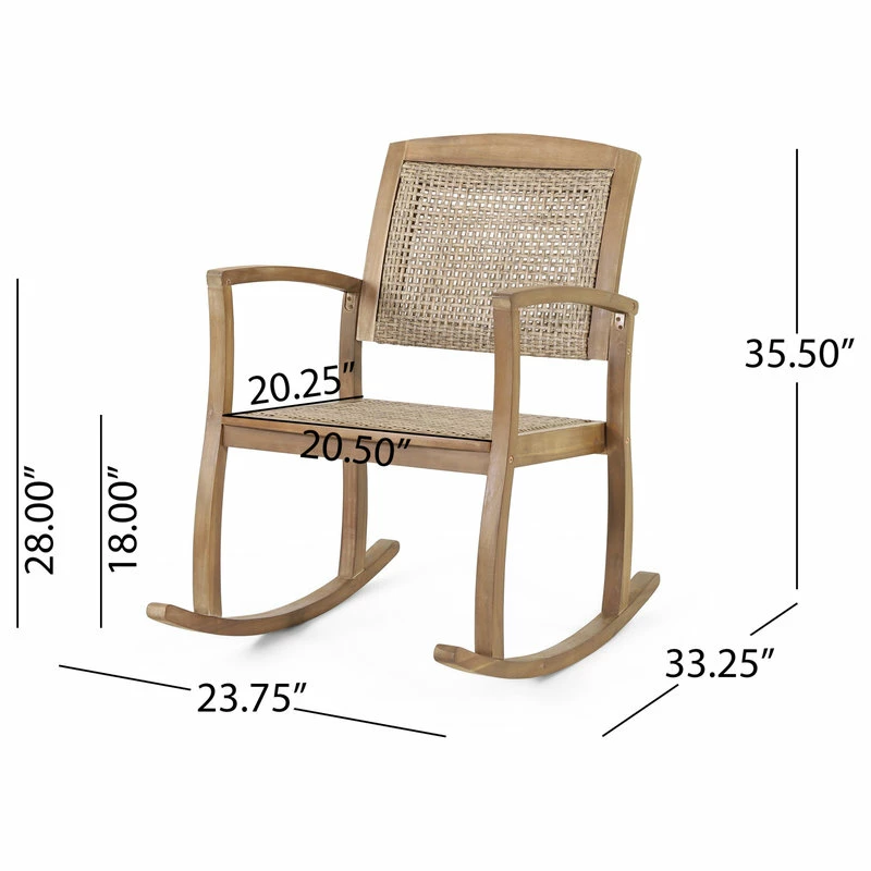 Best Sale 🔥 GDFStudio Uintah Outdoor Acacia Wood And Wicker Rocking Chair (Set Of 2), Light Brown ✨ - Image 3