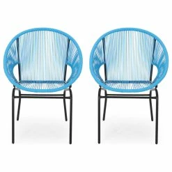 Brand new 🎉 GDFStudio Carolina Outdoor Modern Faux Rattan Club Chair, Set Of 2, Blue/Black 🔔