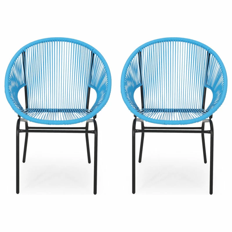 Brand new ๐ GDFStudio Carolina Outdoor Modern Faux Rattan Club Chair, Set Of 2, Blue/Black ๐