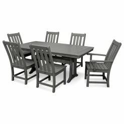 Best reviews of 😉 Polywood Vineyard 7-Piece Nautical Trestle Dining Set, Slate Gray 🔥