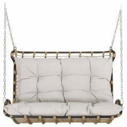 Best Sale 🌟 GDFStudio Matthew Outdoor Wicker Porch Swing With Cushions, Beige/Light Brown 😉