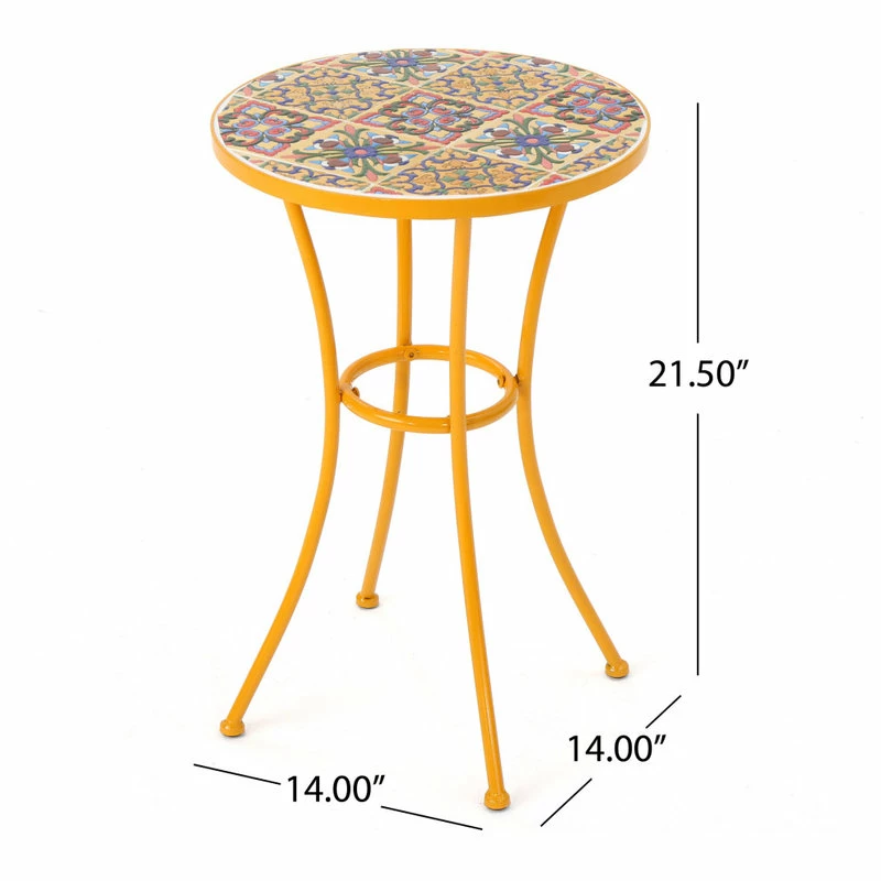 Best deal 🤩 GDFStudio GDF Studio Brienne Outdoor Yellow Ceramic Tile Side Table With Iron Frame 🧨 - Image 4