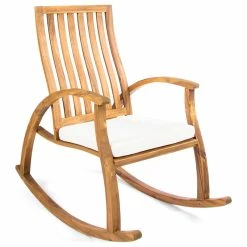 Best reviews of 😀 GDFStudio GDF Studio Caleb Outdoor Acacia Wood Rocking Chair, Natural Stained/Cream ⭐
