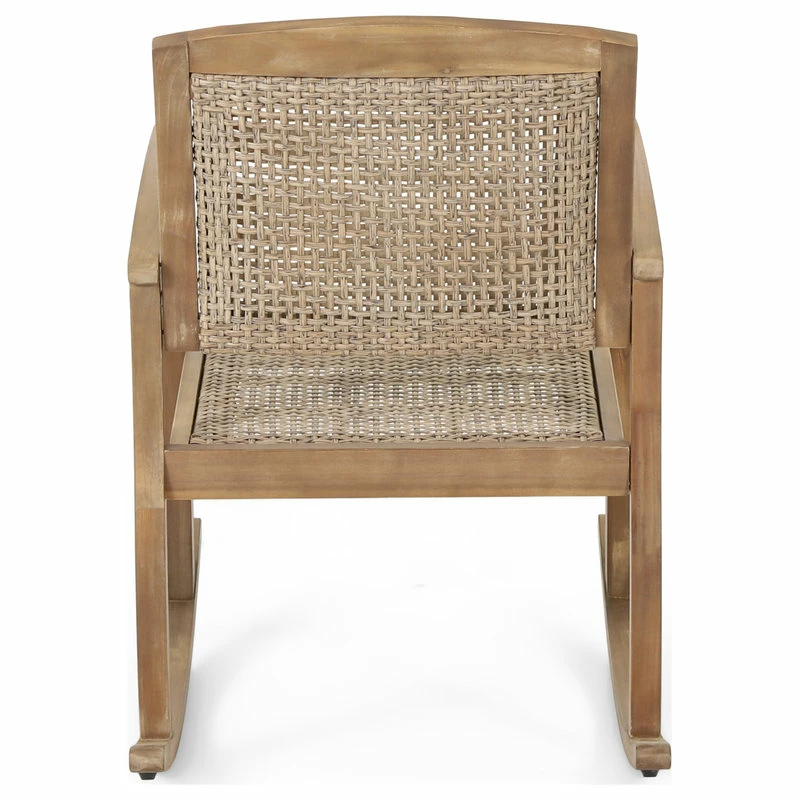 Best Sale 🔥 GDFStudio Uintah Outdoor Acacia Wood And Wicker Rocking Chair (Set Of 2), Light Brown ✨ - Image 9