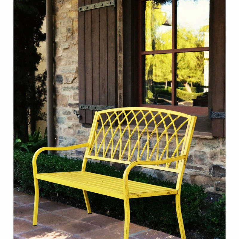 Discount ⌛ Innova Hearth And Home Lancaster Steel Bench, Vintage Yellow 🔔 4 Discount ⌛ Innova Hearth And Home Lancaster Steel Bench, Vintage Yellow 🔔 - Image 2