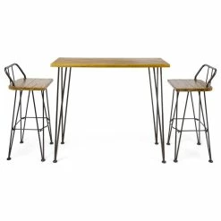 Brand new 🧨 GDFStudio GDF Studio Dione Outdoor Industrial Teak Finished Acacia Wood Bar Set ❤️