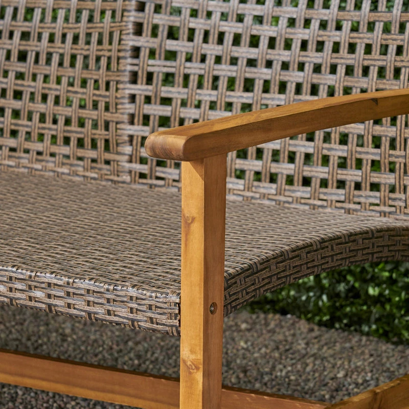 Best Pirce ๐ GDFStudio Marcia Outdoor Wood And Wicker Sofa, Mix Mocha/Natural Stained Finish ๐ - Image 4