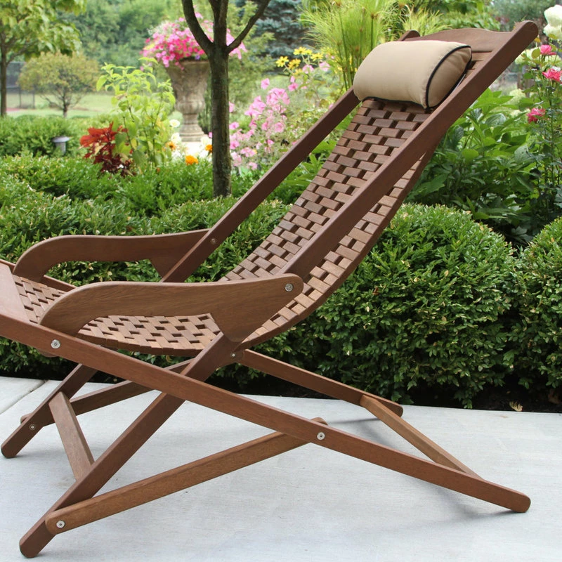 Wholesale 😀 Outdoor Interiors Cambria Eucalyptus Folding Swing Lounge Chair With Beige Pillow 🔔 - Image 4