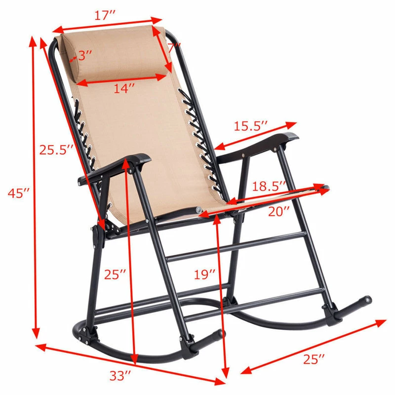 Deals ❤️ Costway Folding Zero Gravity Rocking Chair Rocker Outdoor Patio Headrest Beige 🔥 - Image 4