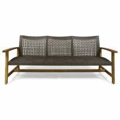 Best Pirce 🌟 GDFStudio Marcia Outdoor Wood And Wicker Sofa, Mix Mocha/Natural Stained Finish 😉