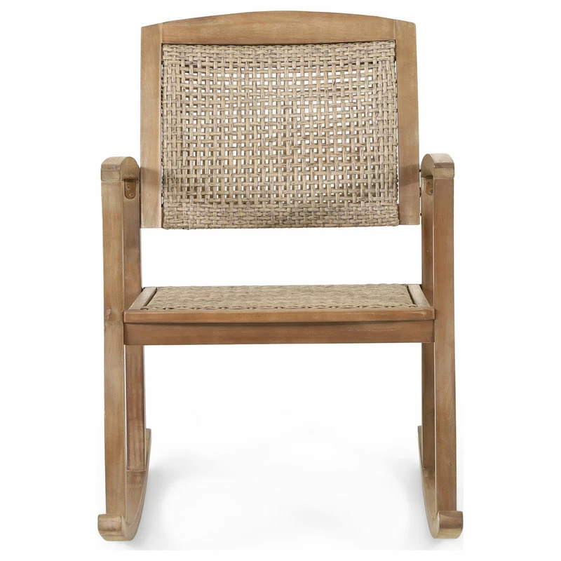 Best Sale 🔥 GDFStudio Uintah Outdoor Acacia Wood And Wicker Rocking Chair (Set Of 2), Light Brown ✨ - Image 4