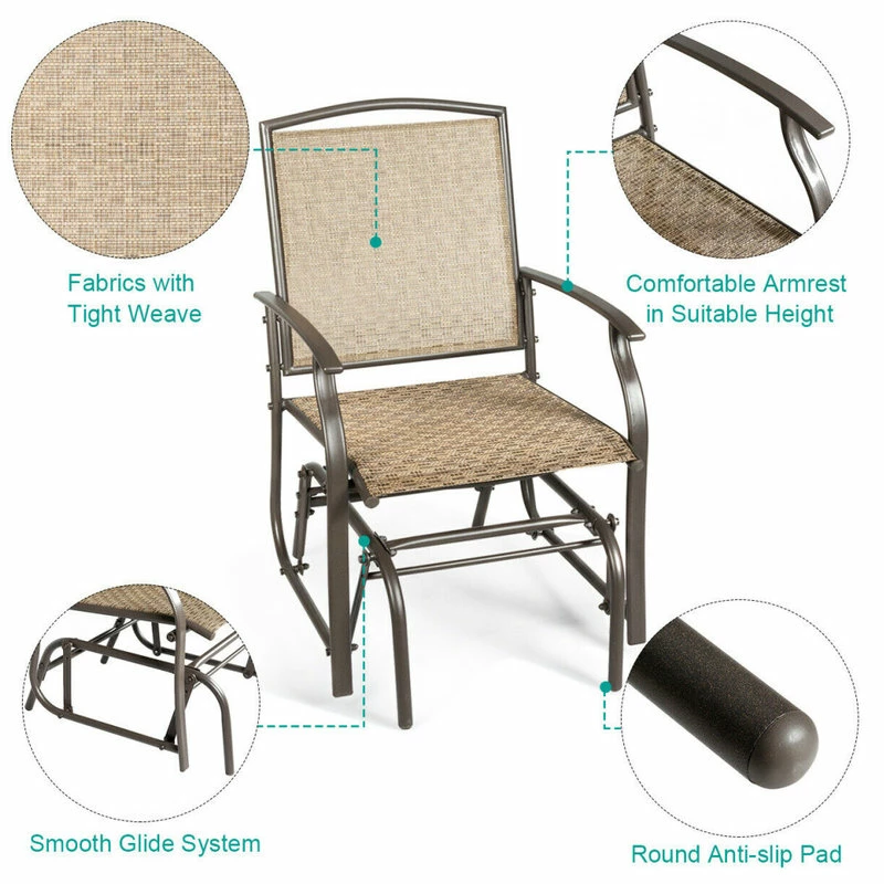 Brand new 🎉 Costway 2PCS Patio Swing Single Glider Chair Rocking Seating Steel Frame Brown ❤️ - Image 3