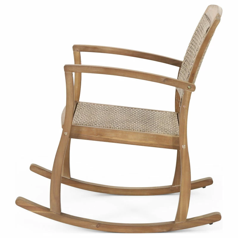 Best Sale 🔥 GDFStudio Uintah Outdoor Acacia Wood And Wicker Rocking Chair (Set Of 2), Light Brown ✨ - Image 8