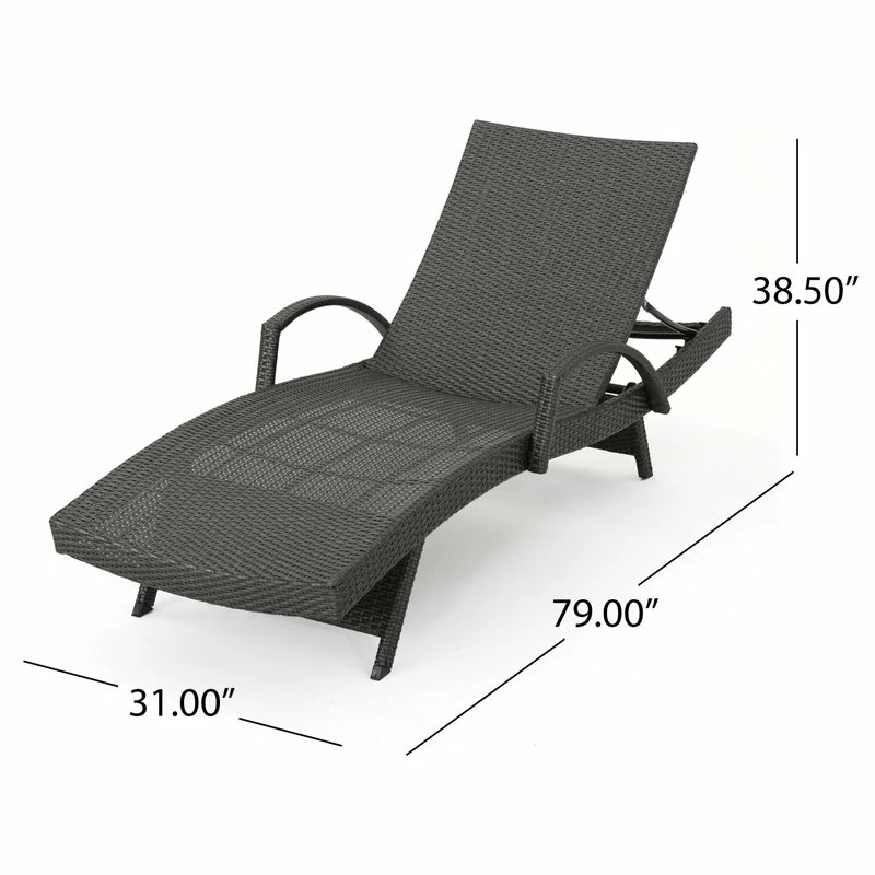 Discount ⌛ GDFStudio GDF Studio Solaris Outdoor Gray Wicker Armed Chaise Lounge With Cushion, Blue 🎉 - Image 5