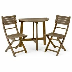 Brand new ⌛ GDFStudio Mia Outdoor 2 Seater Half-Round Wood Bistro Set With Folding Chairs, Gray 😍