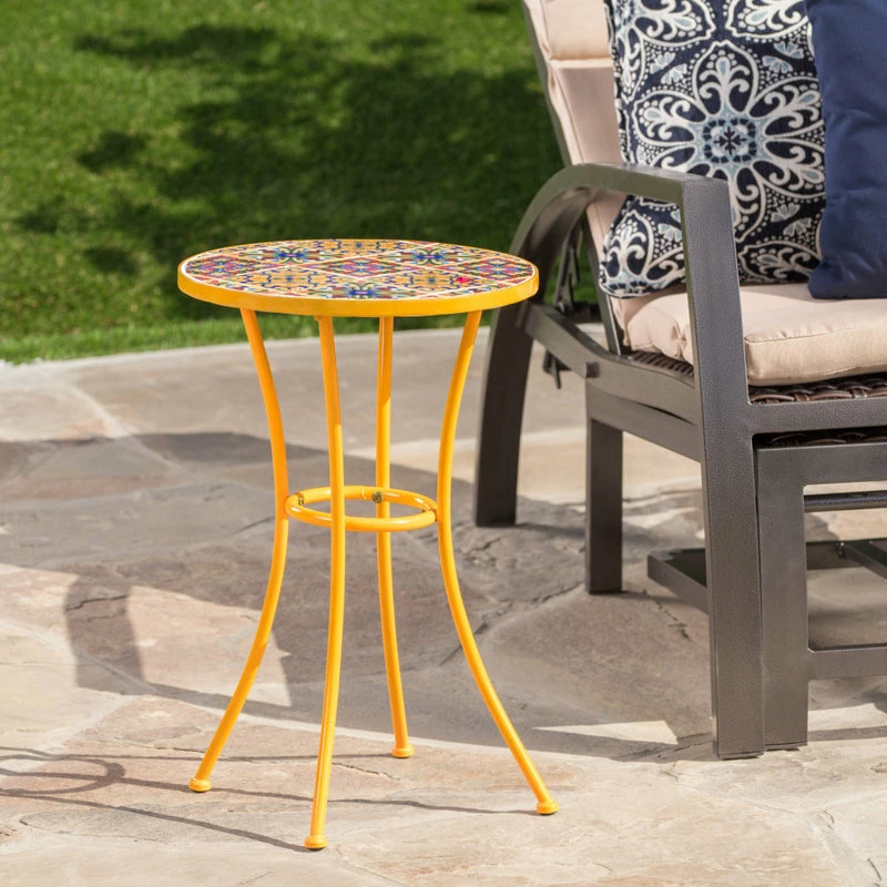 Best deal 🤩 GDFStudio GDF Studio Brienne Outdoor Yellow Ceramic Tile Side Table With Iron Frame 🧨 - Image 3