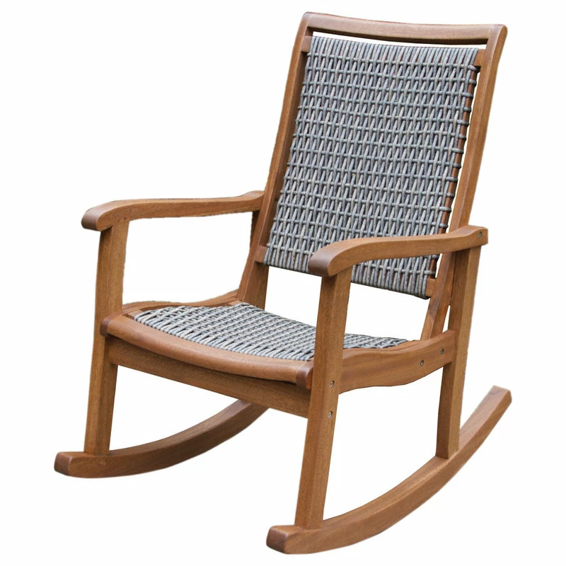 Best reviews of ๐ Outdoor Interiors Salinas Resin Wicker And Eucalyptus Rocker Chair, Gray ๐