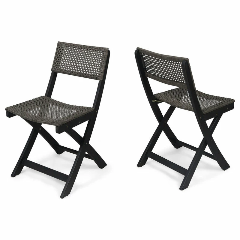 Wholesale ❤️ GDFStudio Truda Acacia Wood Foldable Bistro Chairs, Set Of 2, Dark Gray, Brown Wicker ❤️ - Image 3