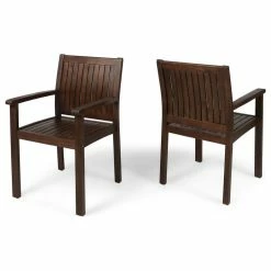 Best Pirce ✨ GDFStudio GDF Studio Kylan Outdoor Acacia Wood Dining Chairs, Dark Brown Finish, Set Of 2 ✨