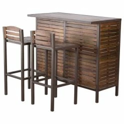 Buy 🤩 GDFStudio GDF Studio 3-Piece Isabel Brown Acacia And Rustic Metal Bar With Barstools, Set ❤️