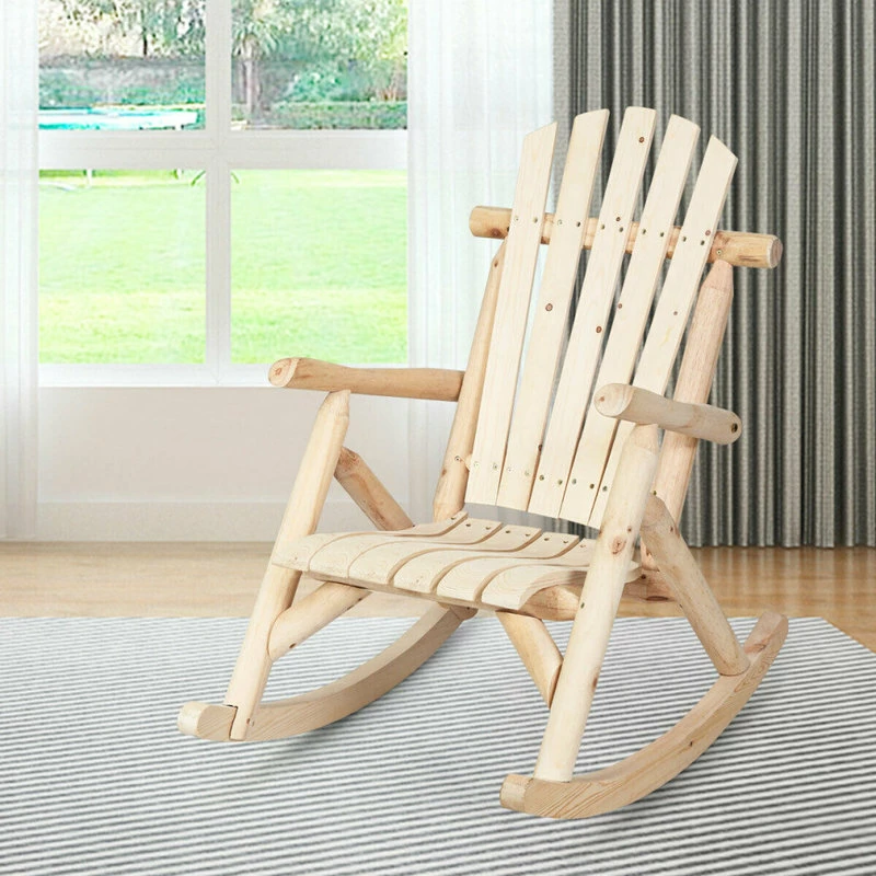 Budget π― Costway Log Rocking Chair Wood Single Porch Rocker Patio Deck Furniture Natural β¨ - Image 4