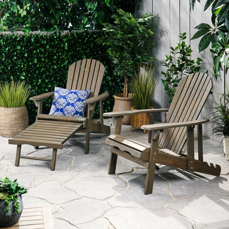 Brand new 😍 GDFStudio GDF Studio Katherine Outdoor Reclining Wood Adirondack Chairs, Set Of 2, Gray 🔥 - Image 2