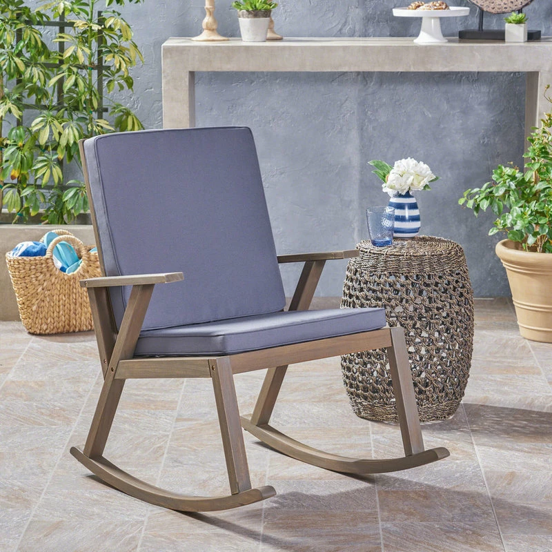 Best Sale 🤩 GDFStudio Andy Outdoor Acacia Wood Rocking Chair With Water-Resistant Cushions, Gray/Dark 👍 - Image 2