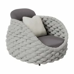 Deals ✔️ Homary Tatta Modern Outdoor Chair Woven Textilene Rope Armchair With Removable Cushion ✨