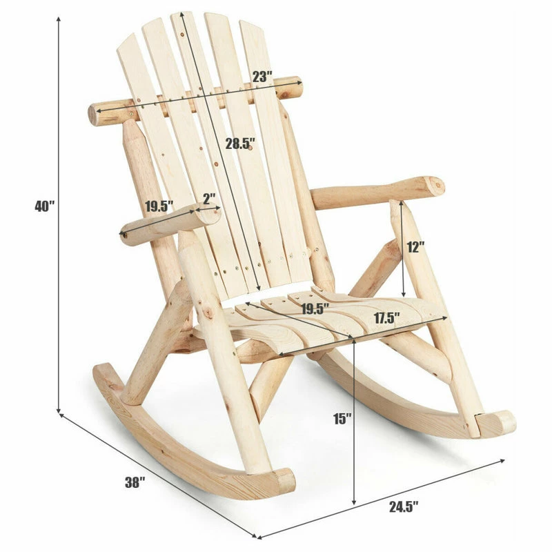 Budget π― Costway Log Rocking Chair Wood Single Porch Rocker Patio Deck Furniture Natural β¨ - Image 2