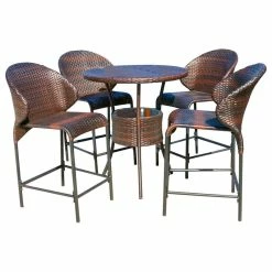 Promo 👏 GDFStudio GDF Studio 5-Piece Bennett Outdoor Counter Stool Bar With Ice Pail Set 🎉