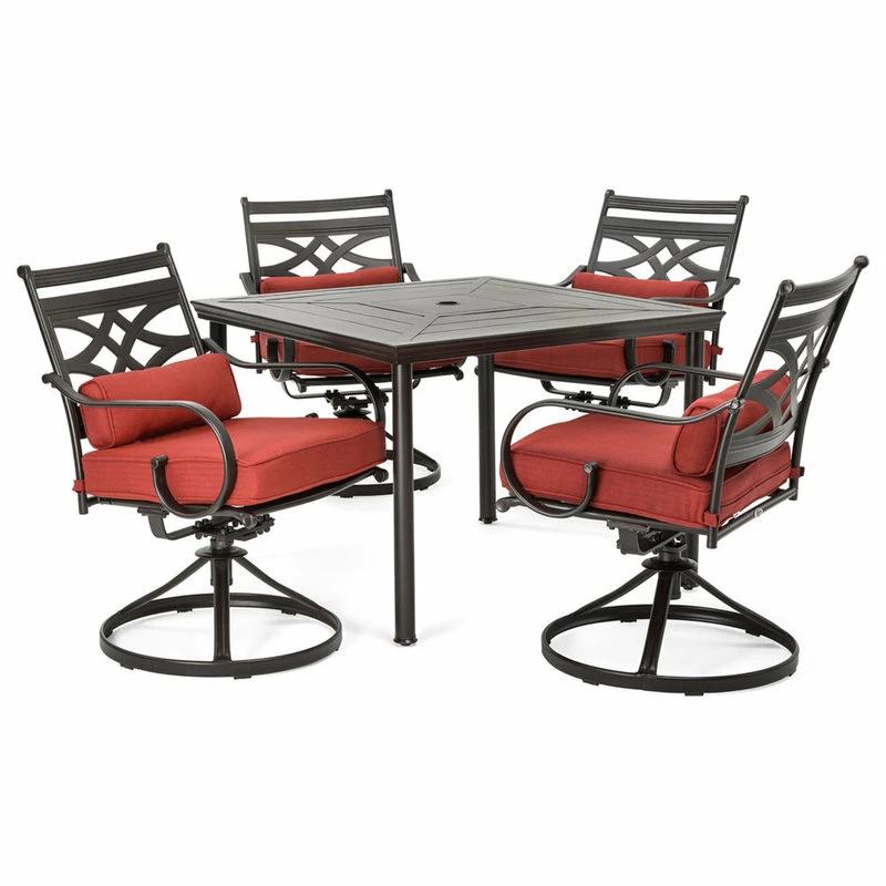 Cheapest 🤩 Hanover Montclair 5-Piece Patio Dining Set With Rockers And Square Table, Chili Red 👍