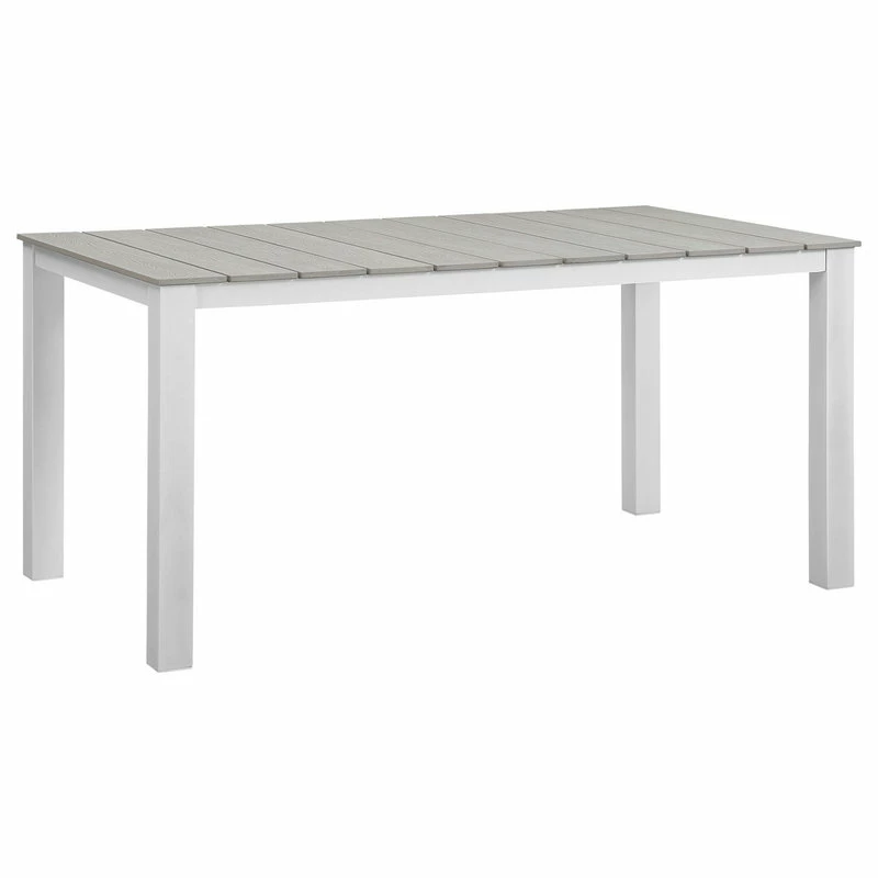 Cheapest 🔔 LexMod Maine 63" Outdoor Aluminum Dining Table, White Light Gray 😍 - Image 4