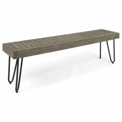Discount ✨ GDFStudio GDF Studio Abbet Outdoor Industrial Wood And Metal Bench, Gray/Black Metal 🌟