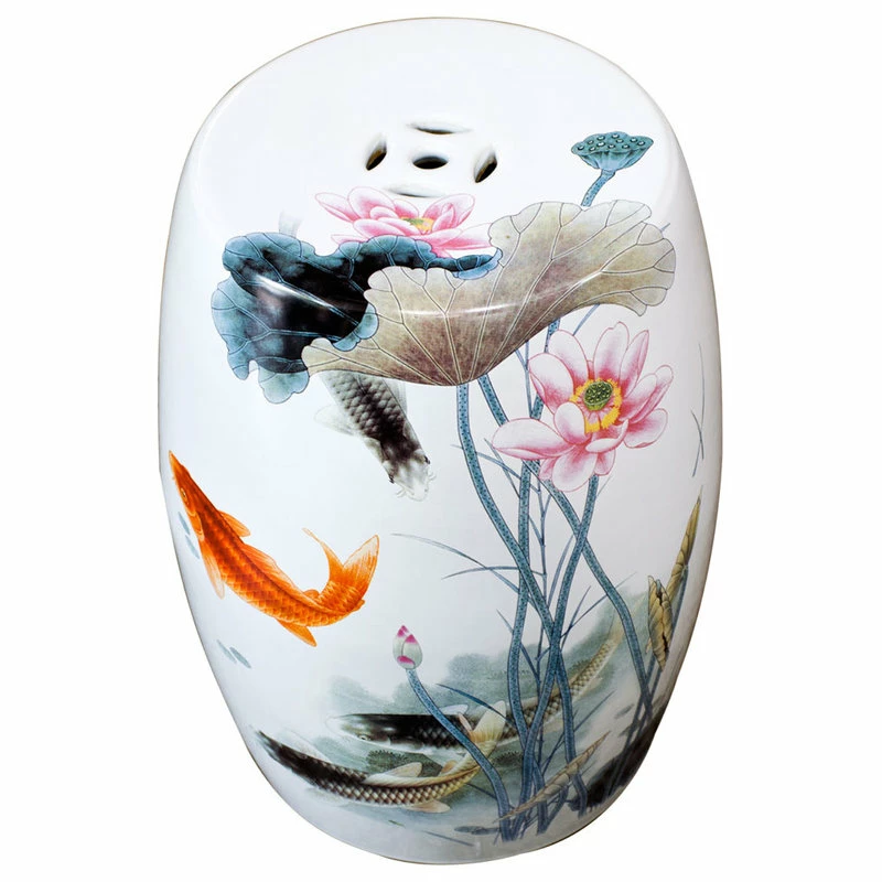 Coupon ๐ China Furniture And Arts White Porcelain Koi Fish Lotus Pond Motif Asian Garden Stool ๐ฏ - Image 5