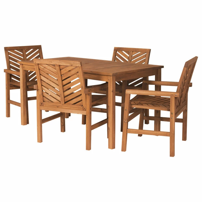 Hot Sale ๐คฉ Walker Edison 5-Piece Chevron Outdoor Patio Dining Set, Brown ๐ - Image 3