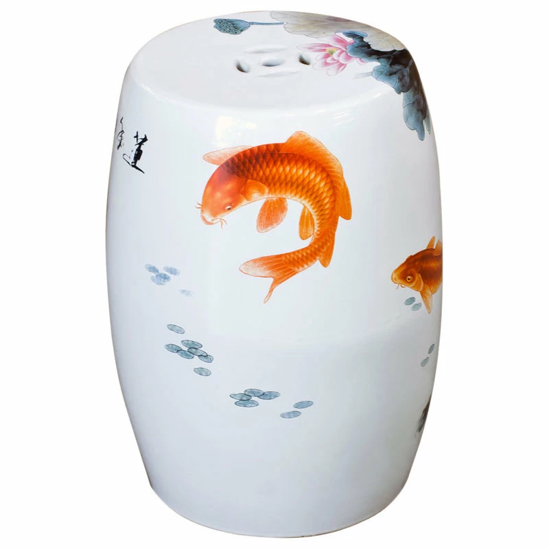 Coupon ๐ China Furniture And Arts White Porcelain Koi Fish Lotus Pond Motif Asian Garden Stool ๐ฏ - Image 4