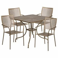 Best Pirce ❤️ Flash Furniture 35.5" Gold Indoor-Outdoor Steel Patio Table Set With 4 Back Chairs 😀