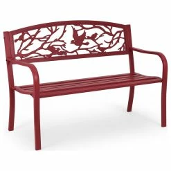 Best Pirce 😀 Costway Patio Garden Bench Yard Outdoor Furniture Cast Iron Porch Chair Red 🤩