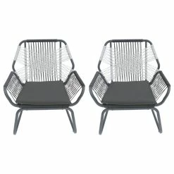 Budget 🎉 GDFStudio GDF Studio Gloria Outdoor Rope And Steel Club Chairs, Gray/Gray/White, Set Of 2 😉