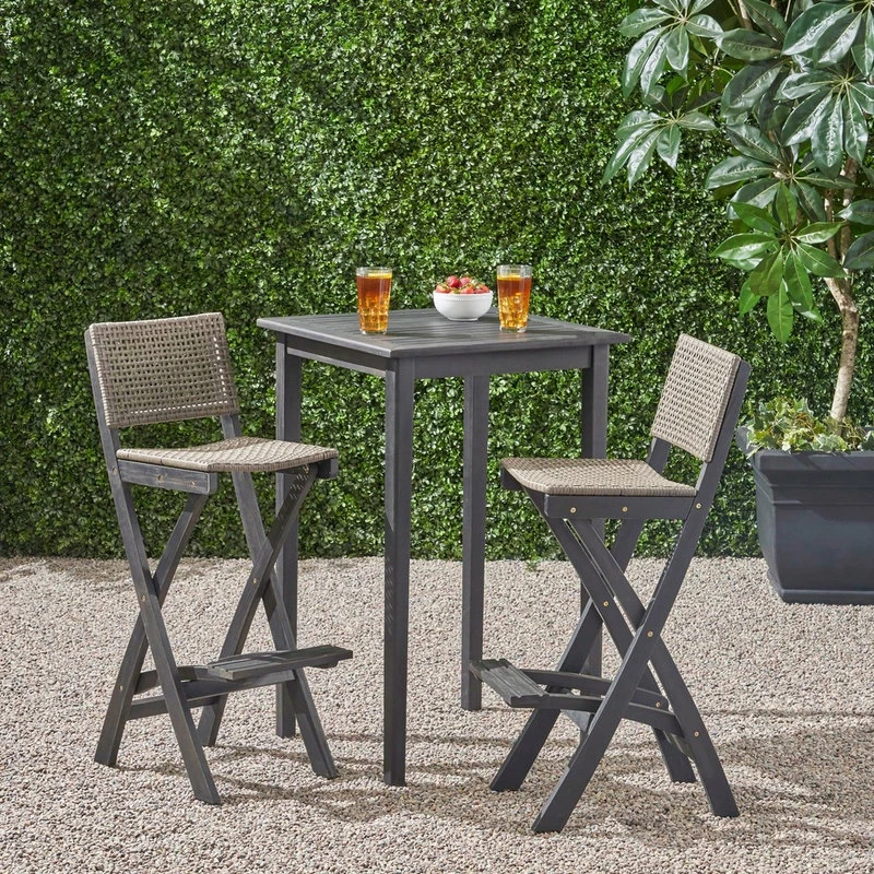 Wholesale ๐งจ GDFStudio Elizabeth Outdoor 26" Square 3-Piece Wood And Wicker Bar Height Set, Dark Gray ๐ - Image 2