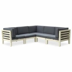 Best reviews of 🌟 GDFStudio Melinda Outdoor 5-Seater V-Shaped Acacia Wood Sectional Sofa Set, Weathered Gray ✔️