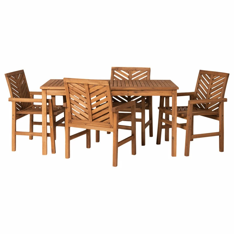 Hot Sale ๐คฉ Walker Edison 5-Piece Chevron Outdoor Patio Dining Set, Brown ๐ - Image 4
