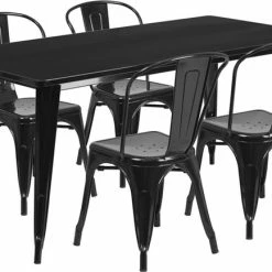 Wholesale ⭐ Flash Furniture 31.5" X 63" Black Metal Indoor-Outdoor Table Set With 4 Stack Chairs 🔔