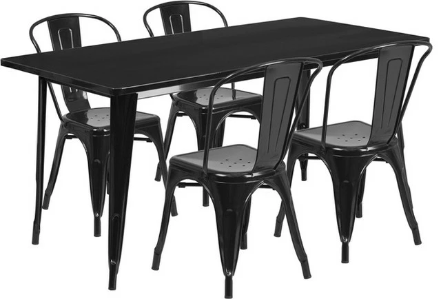 Wholesale โญ Flash Furniture 31.5" X 63" Black Metal Indoor-Outdoor Table Set With 4 Stack Chairs ๐