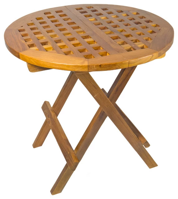 Outlet ✨ SeaTeak Teak Folding Deck Table, Round-Grate Top ✨
