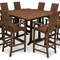 Deals ✔️ POLYWOOD Modern Adirondack 9-Piece Farmhouse Bar Set, Teak 🤩